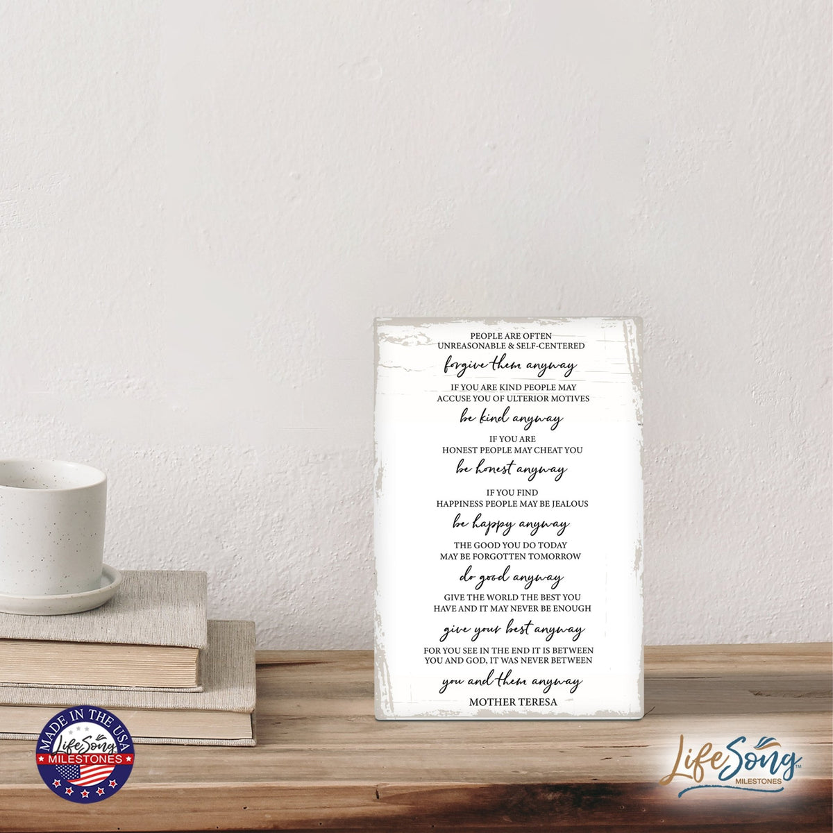 Modern Inspirational 5.5x8in Wooden Plaque Family And Home Tabletop Decor - Mother Teresa - LifeSong Milestones