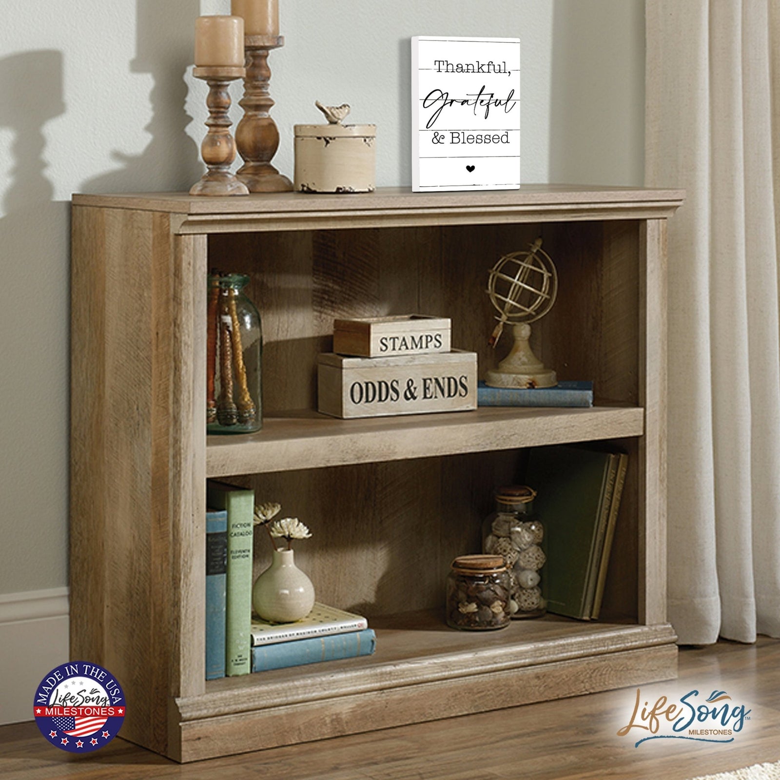 Modern Inspirational 5.5x8in Wooden Plaque Family And Home Tabletop Decor - Thankful Grateful & Blessed - LifeSong Milestones