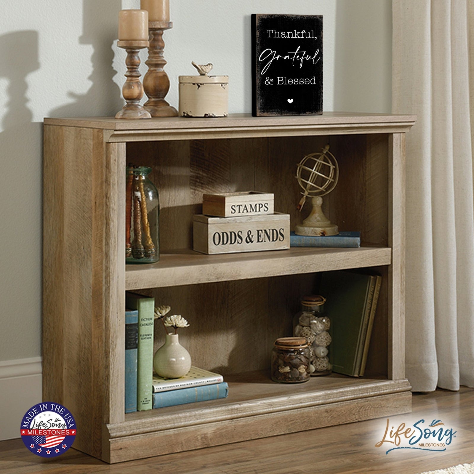 Modern Inspirational 5.5x8in Wooden Plaque Family And Home Tabletop Decor - Thankful Grateful & Blessed - LifeSong Milestones