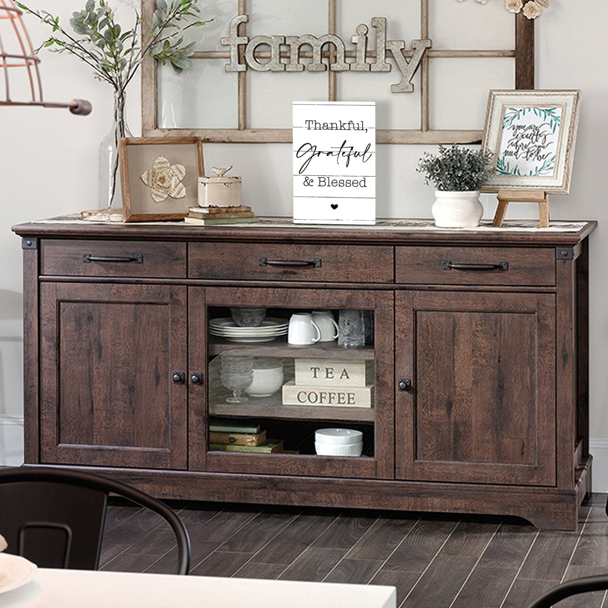 Modern Inspirational 5.5x8in Wooden Plaque Family And Home Tabletop Decor - Thankful Grateful & Blessed - LifeSong Milestones