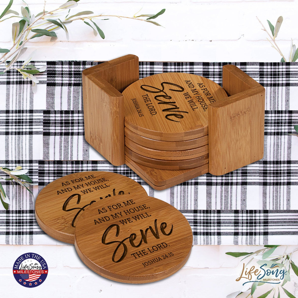 Modern Inspirational 6pc Bamboo Coaster Set 4.5x4.5 And So Together - LifeSong Milestones