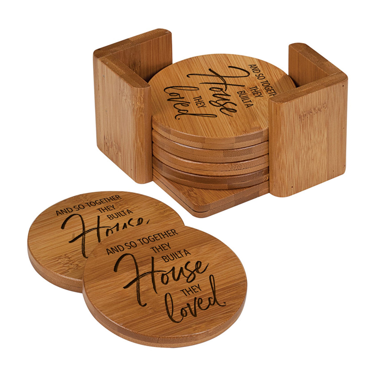 Modern Inspirational 6pc Bamboo Coaster Set 4.5x4.5 And So Together - LifeSong Milestones