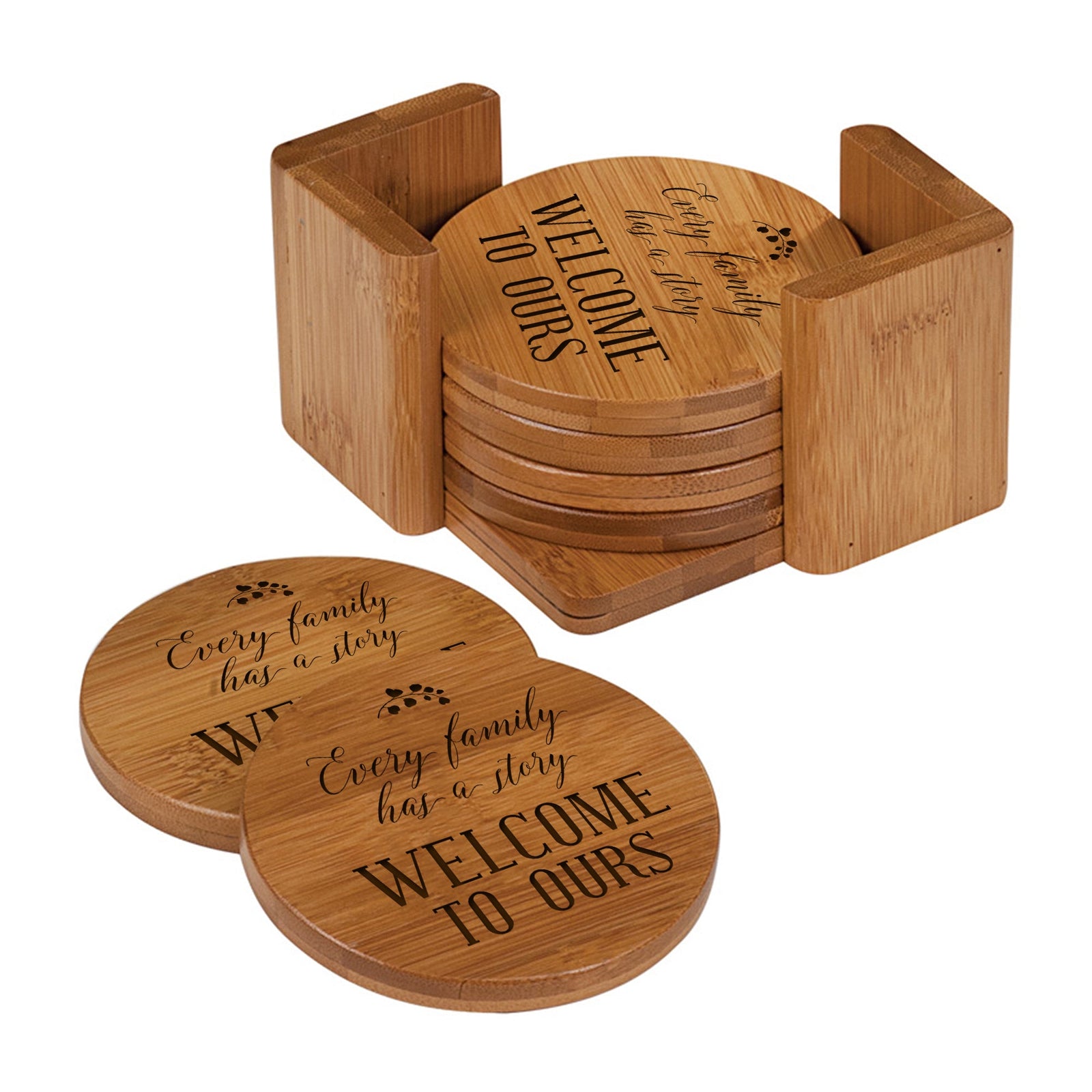 Modern Inspirational 6pc Bamboo Coaster Set 4.5x4.5 And So Together - LifeSong Milestones