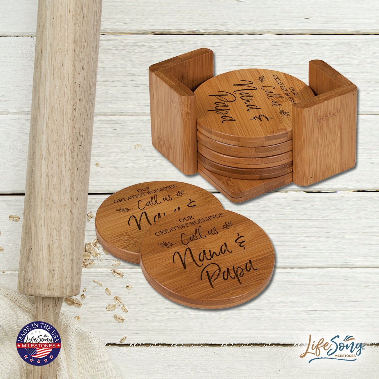 Modern Inspirational 6pc Bamboo Coaster Set 4.5x4.5 Greatest Blessings - LifeSong Milestones