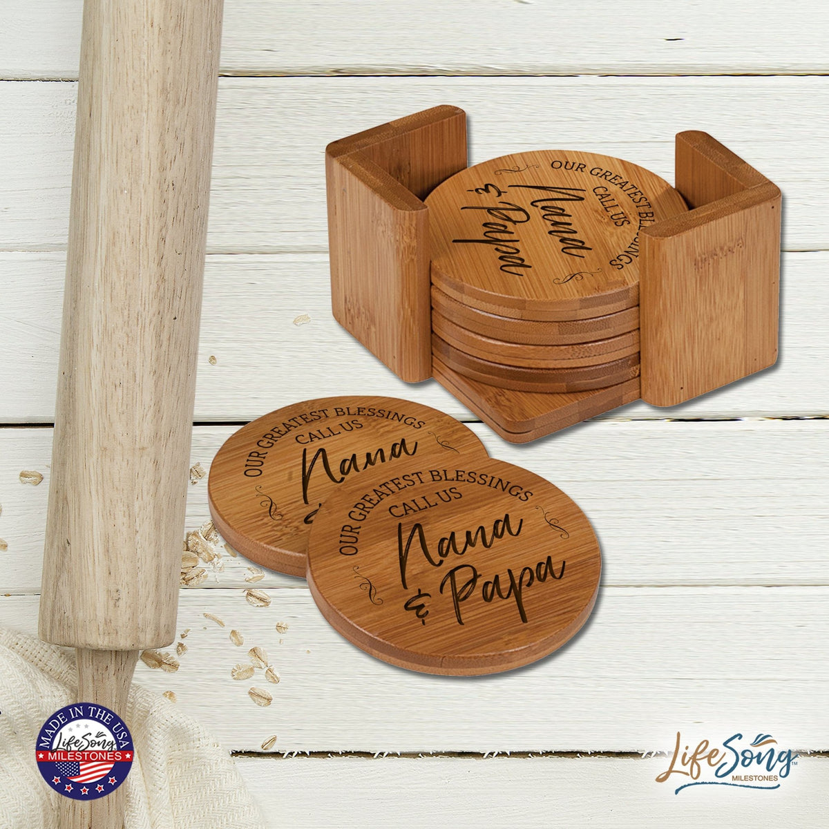 Modern Inspirational 6pc Bamboo Coaster Set 4.5x4.5 Greatest Blessings - LifeSong Milestones