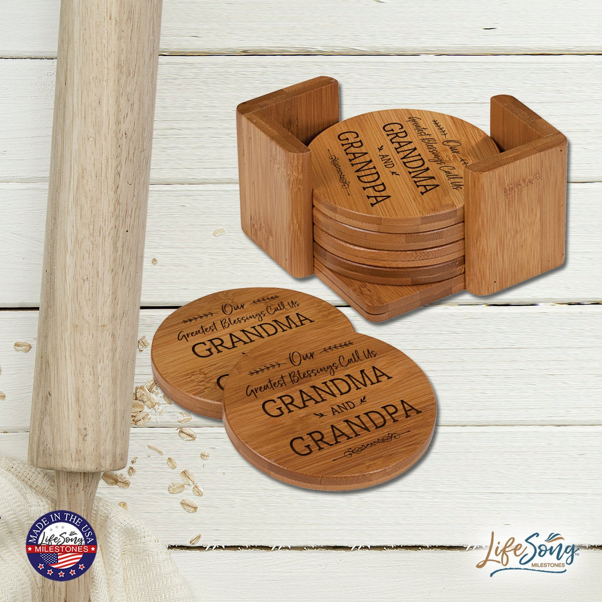 Modern Inspirational 6pc Bamboo Coaster Set 4.5x4.5 Greatest Blessings - LifeSong Milestones