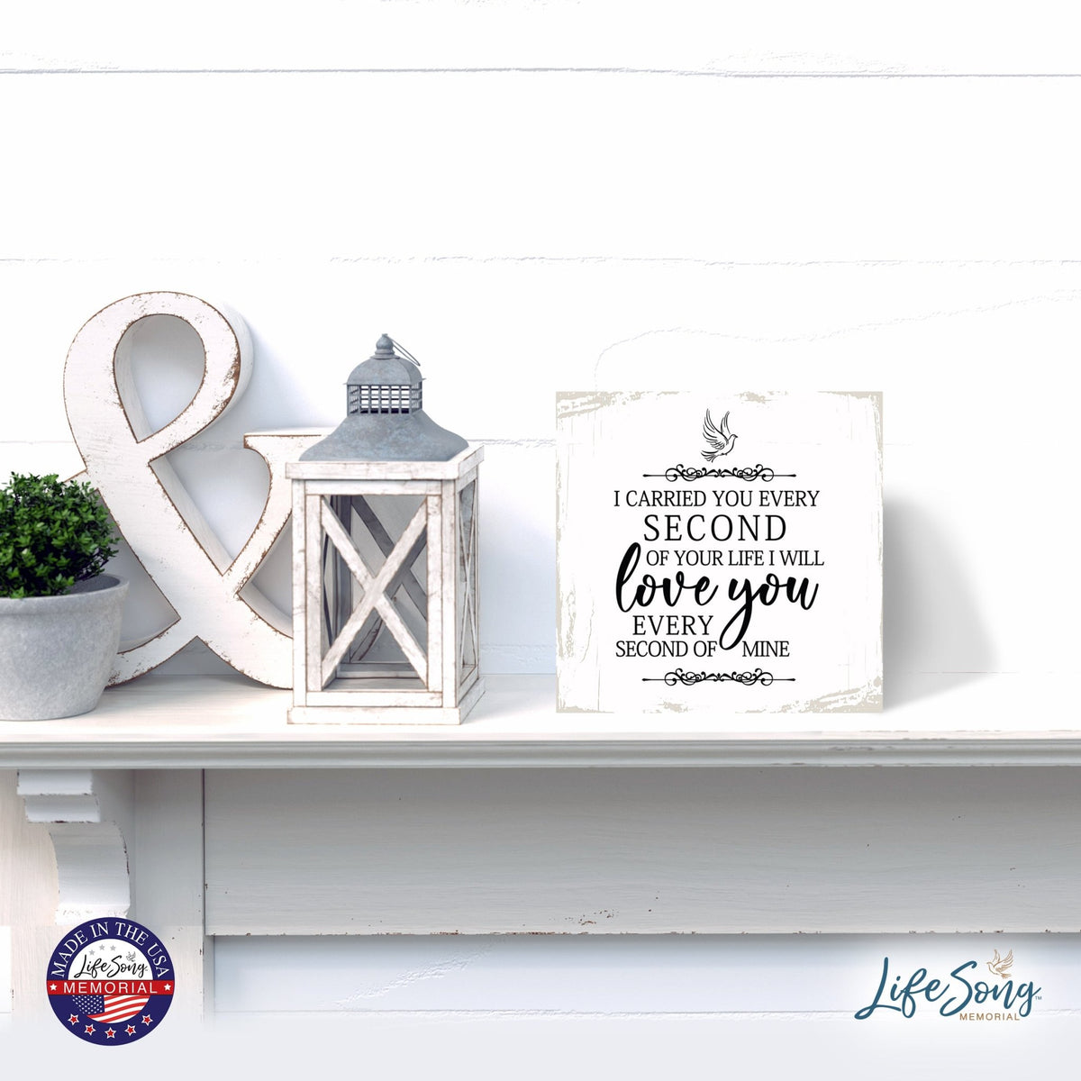 Modern Inspirational 6x6in Wooden Sign (I Carried You) Memorial Plaque Tabletop and shelf decor Family Home Decoration - LifeSong Milestones