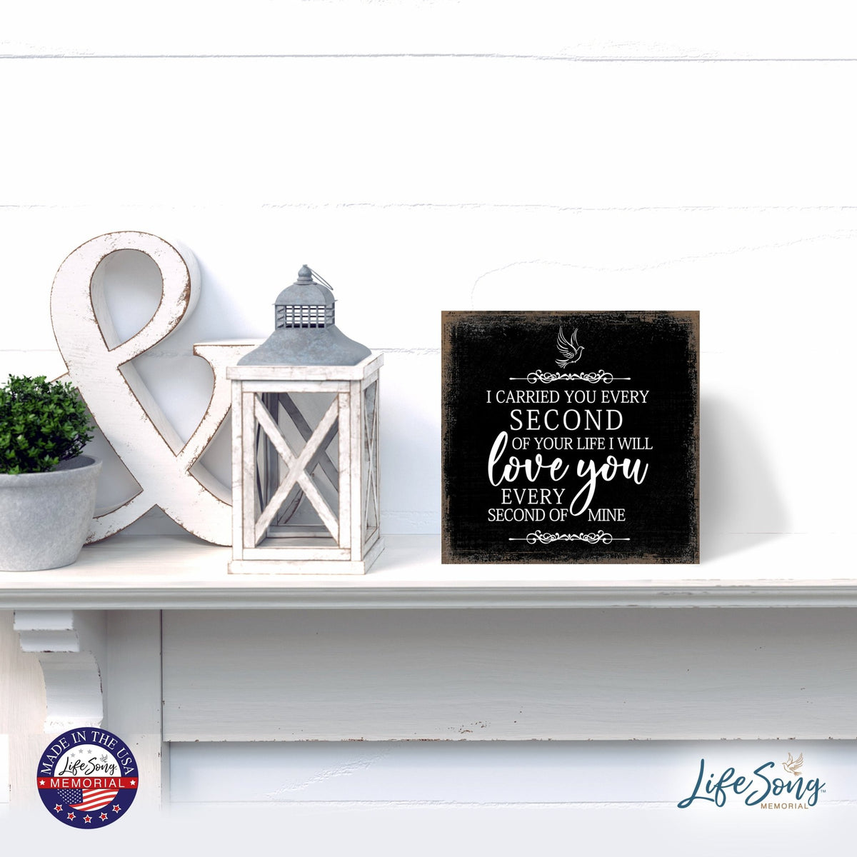 Modern Inspirational 6x6in Wooden Sign (I Carried You) Memorial Plaque Tabletop and shelf decor Family Home Decoration - LifeSong Milestones
