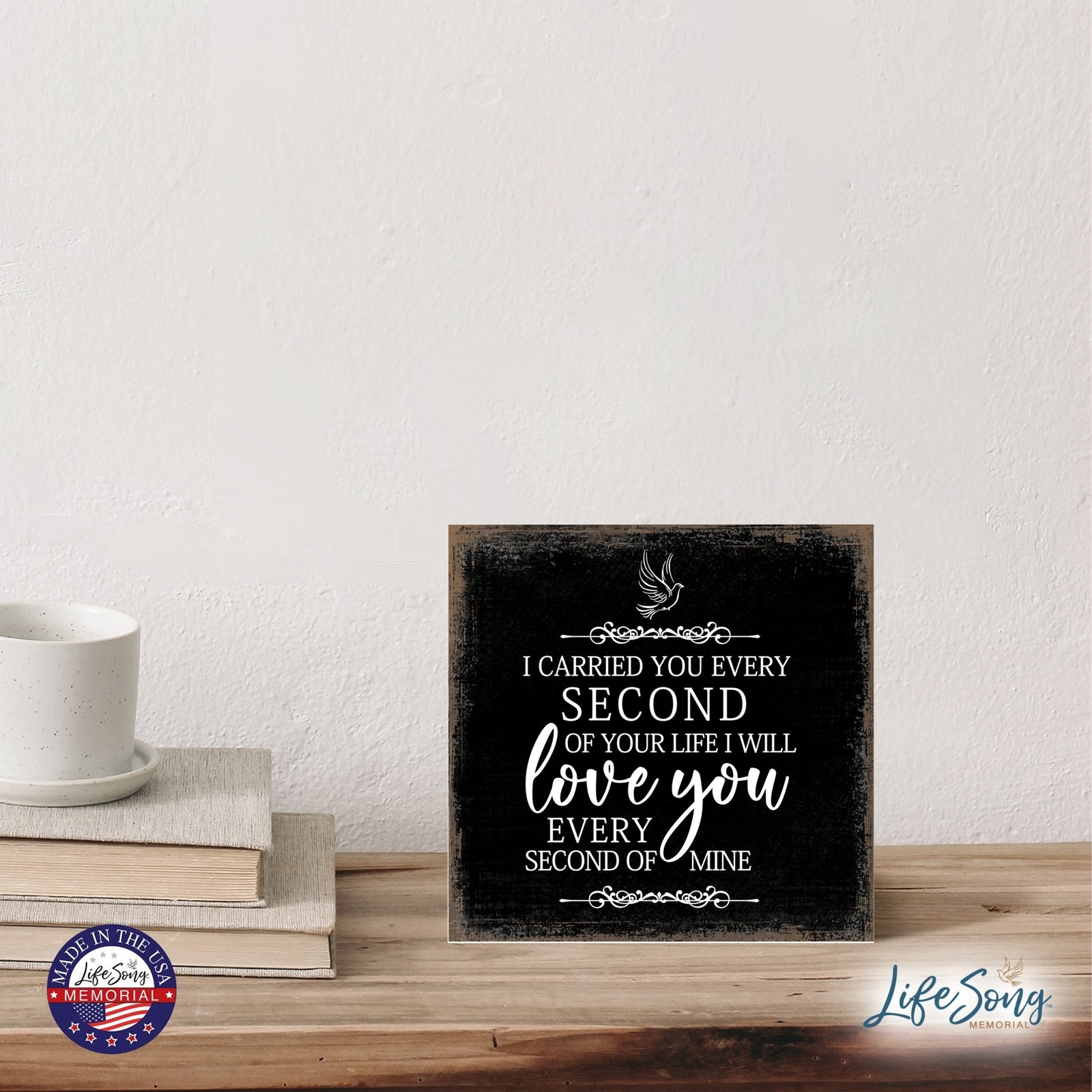 Modern Inspirational 6x6in Wooden Sign (I Carried You) Memorial Plaque Tabletop and shelf decor Family Home Decoration - LifeSong Milestones