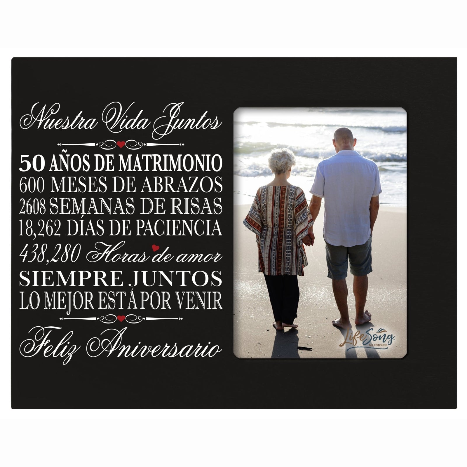 Modern Inspirational 8x10 Wooden 50th Wedding Anniversary Picture Frame Holds 4x6 Photo In Spanish - LifeSong Milestones
