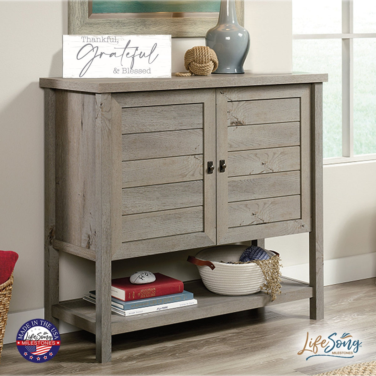 Modern Inspirational Everyday Home and Family Wooden Wall Art Hanging Plaque 4x10n – Thankful, Grateful & Blessed – for Family and Home Decorations - LifeSong Milestones