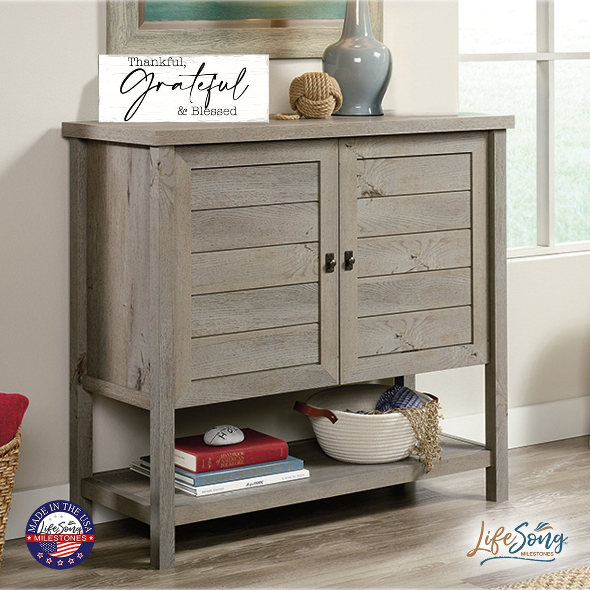 Modern Inspirational Everyday Home and Family Wooden Wall Art Hanging Plaque 4x10n – Thankful, Grateful & Blessed – for Family and Home Decorations - LifeSong Milestones