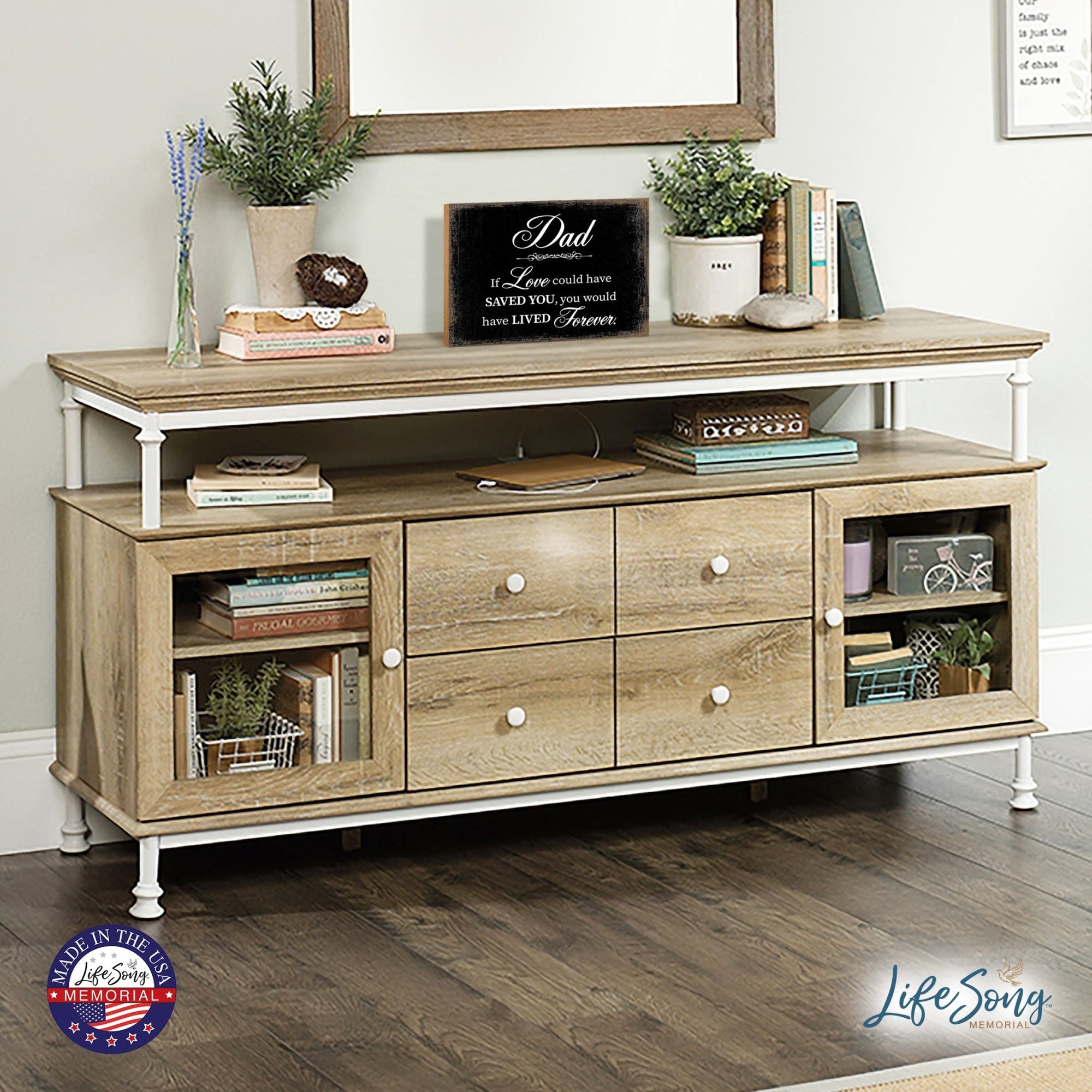 Modern Inspirational Memorial 5.5x 8 inches Wooden Sign Dad, If Love Could - Plaque Tabletop Decoration Loss of Loved One Bereavement Sympathy Keepsake - LifeSong Milestones