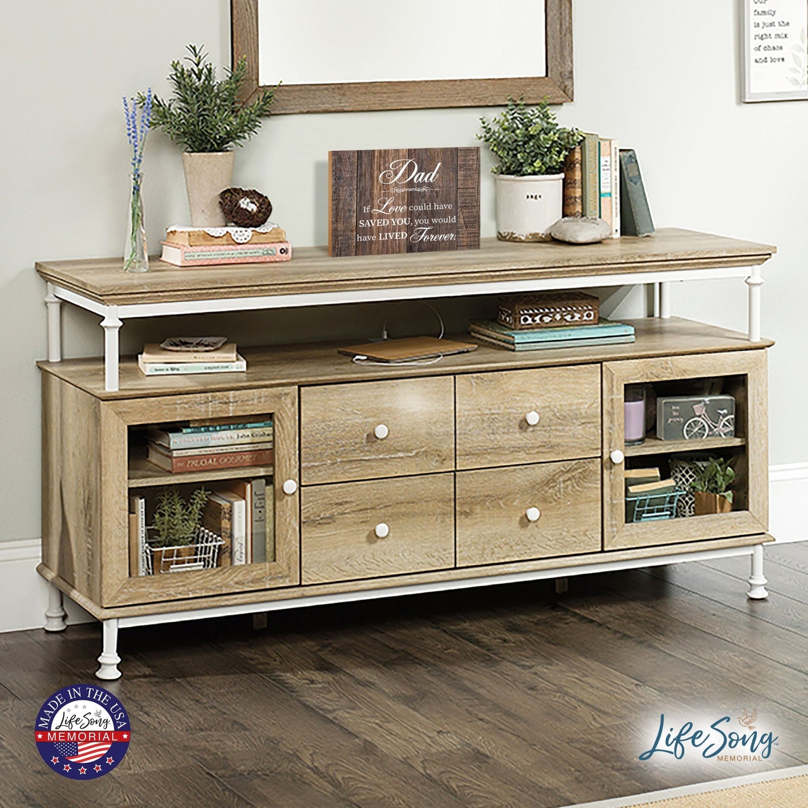 Modern Inspirational Memorial 5.5x 8 inches Wooden Sign Dad, If Love Could - Plaque Tabletop Decoration Loss of Loved One Bereavement Sympathy Keepsake - LifeSong Milestones