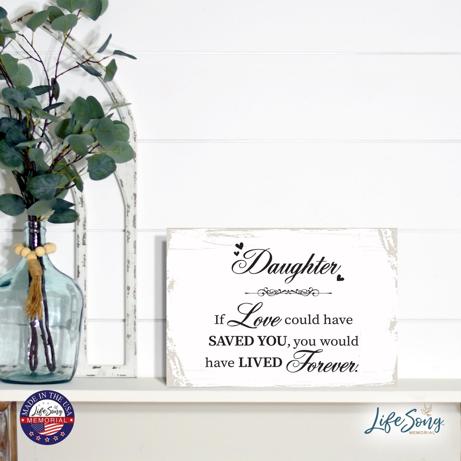 Modern Inspirational Memorial 5.5x 8 inches Wooden Sign Daughter, If Love Could - Plaque Tabletop Decoration Loss of Loved One Bereavement Sympathy Keepsake - LifeSong Milestones