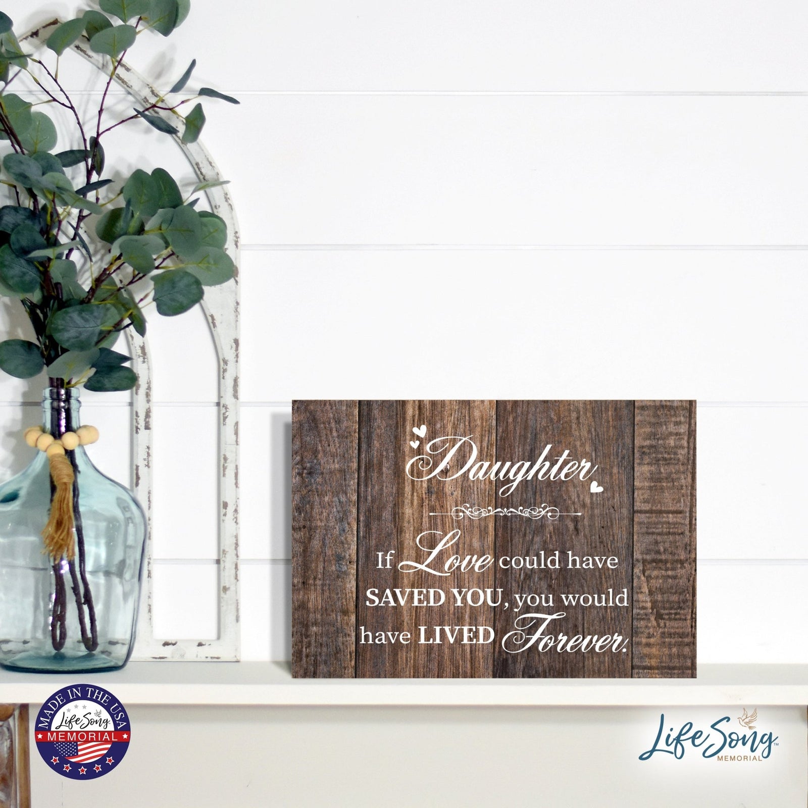 Modern Inspirational Memorial 5.5x 8 inches Wooden Sign Daughter, If Love Could - Plaque Tabletop Decoration Loss of Loved One Bereavement Sympathy Keepsake - LifeSong Milestones