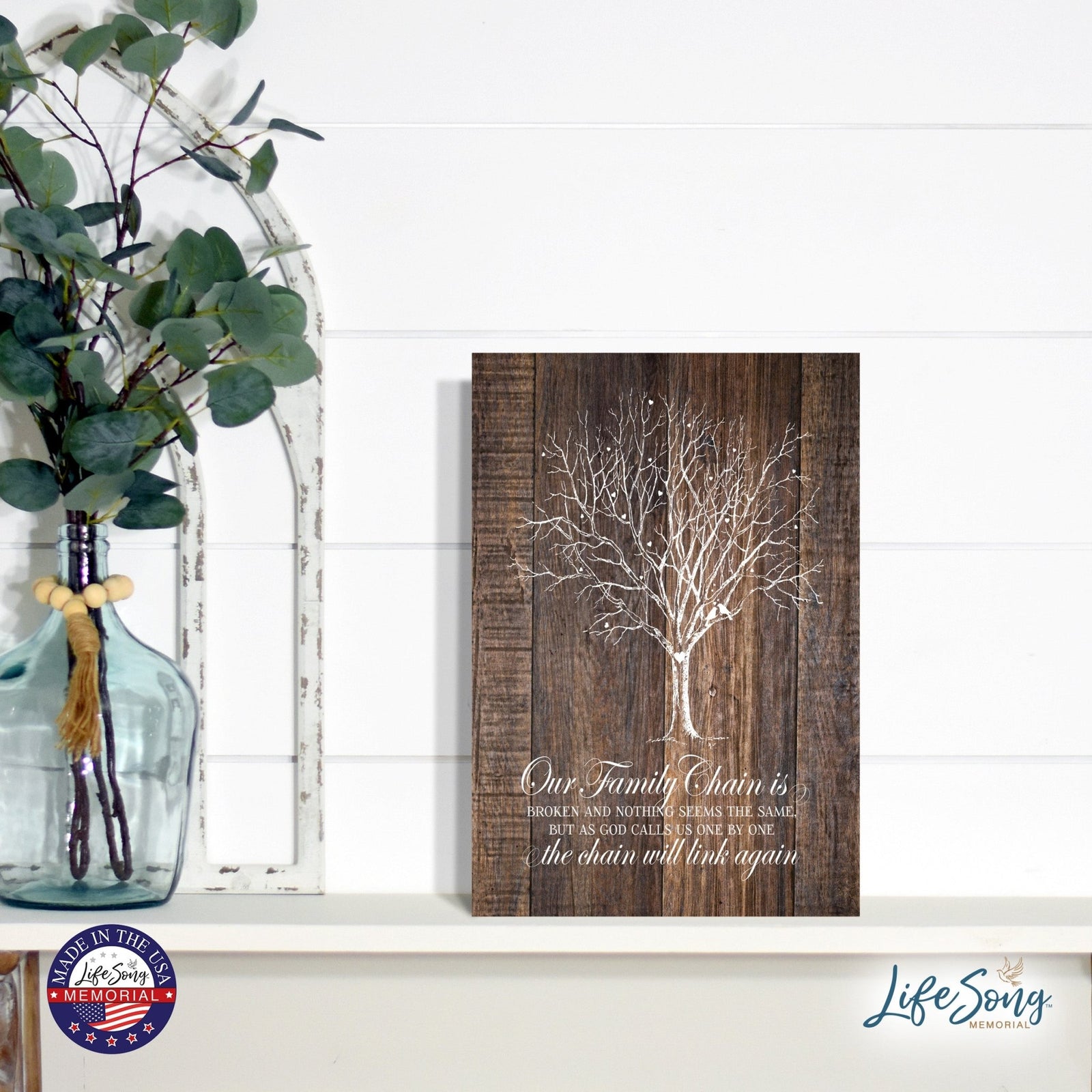 Modern Inspirational Memorial 5.5x 8 inches Wooden Sign Our Family Chain - Plaque Tabletop Decoration Loss of Loved One Bereavement Sympathy Keepsake - LifeSong Milestones