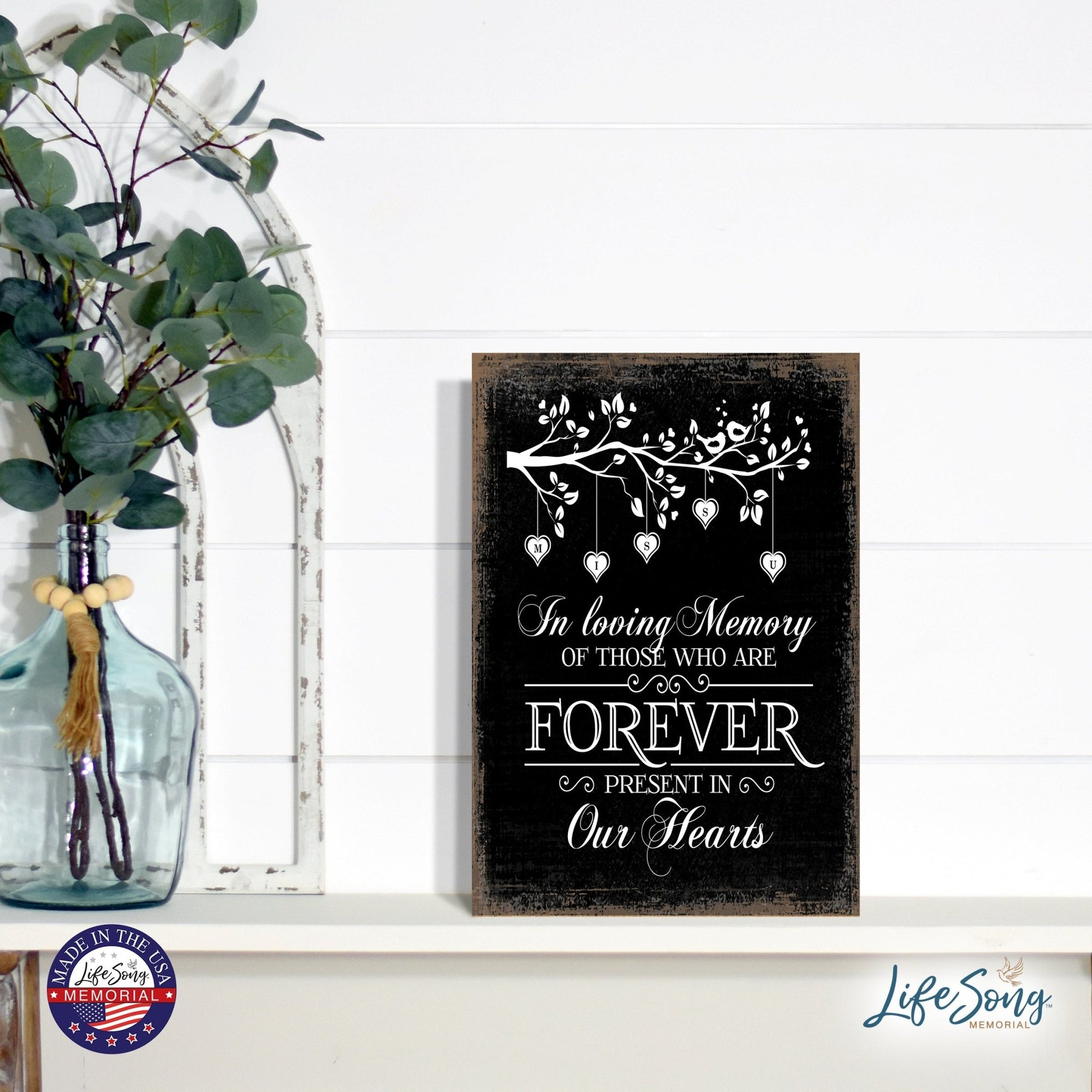 Modern Inspirational Memorial 5.5x 8 inches Wooden Sign Present In Our Hearts - Plaque Tabletop Decoration Loss of Loved One Bereavement Sympathy Keepsake - LifeSong Milestones
