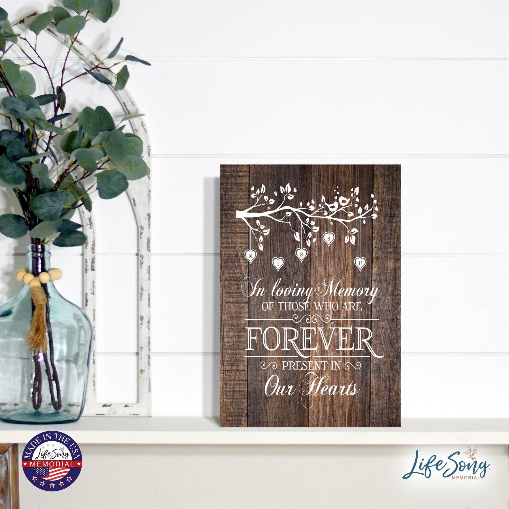 Modern Inspirational Memorial 5.5x 8 inches Wooden Sign Present In Our Hearts - Plaque Tabletop Decoration Loss of Loved One Bereavement Sympathy Keepsake - LifeSong Milestones