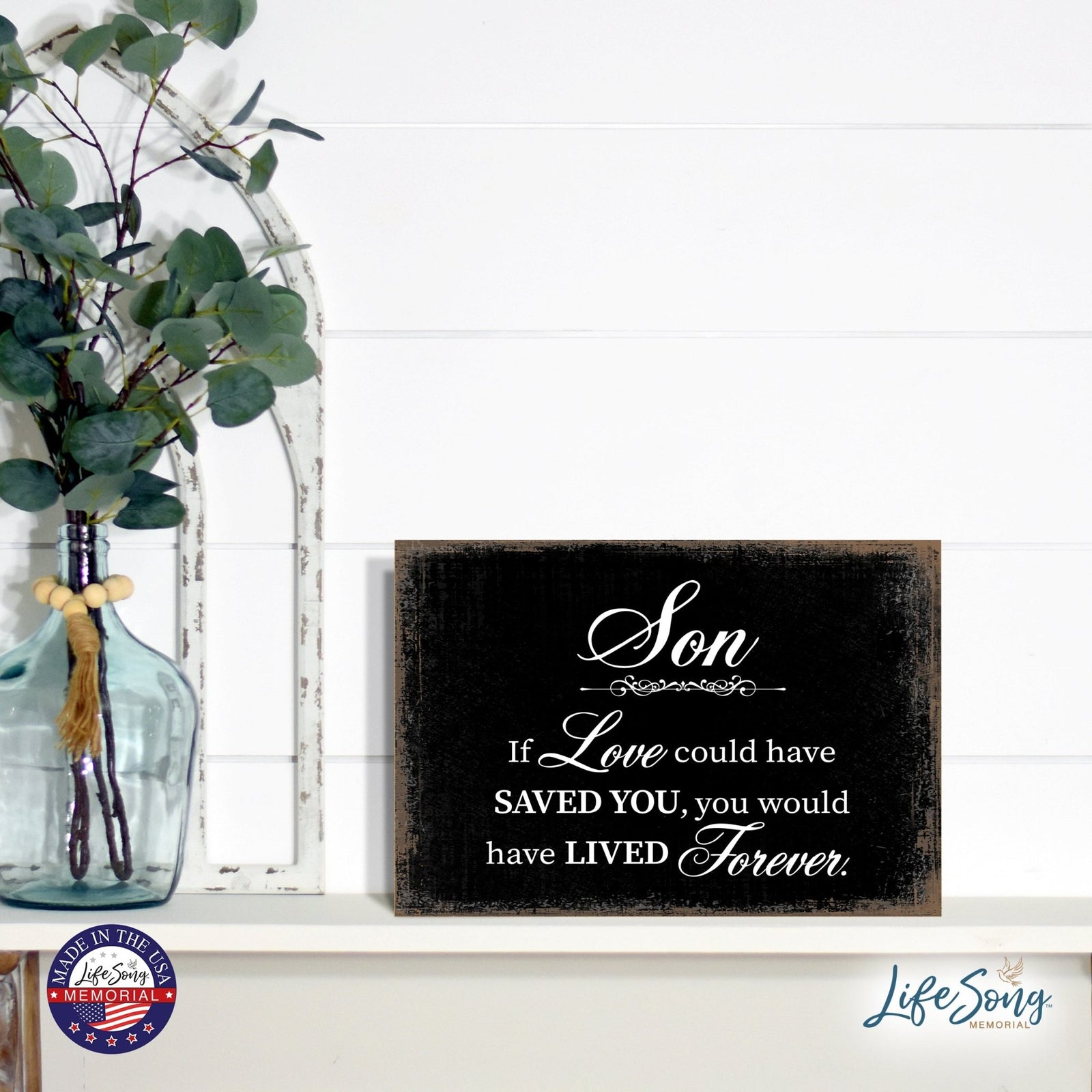 Modern Inspirational Memorial 5.5x 8 inches Wooden Sign Son, If Love Could - Plaque Tabletop Decoration Loss of Loved One Bereavement Sympathy Keepsake - LifeSong Milestones