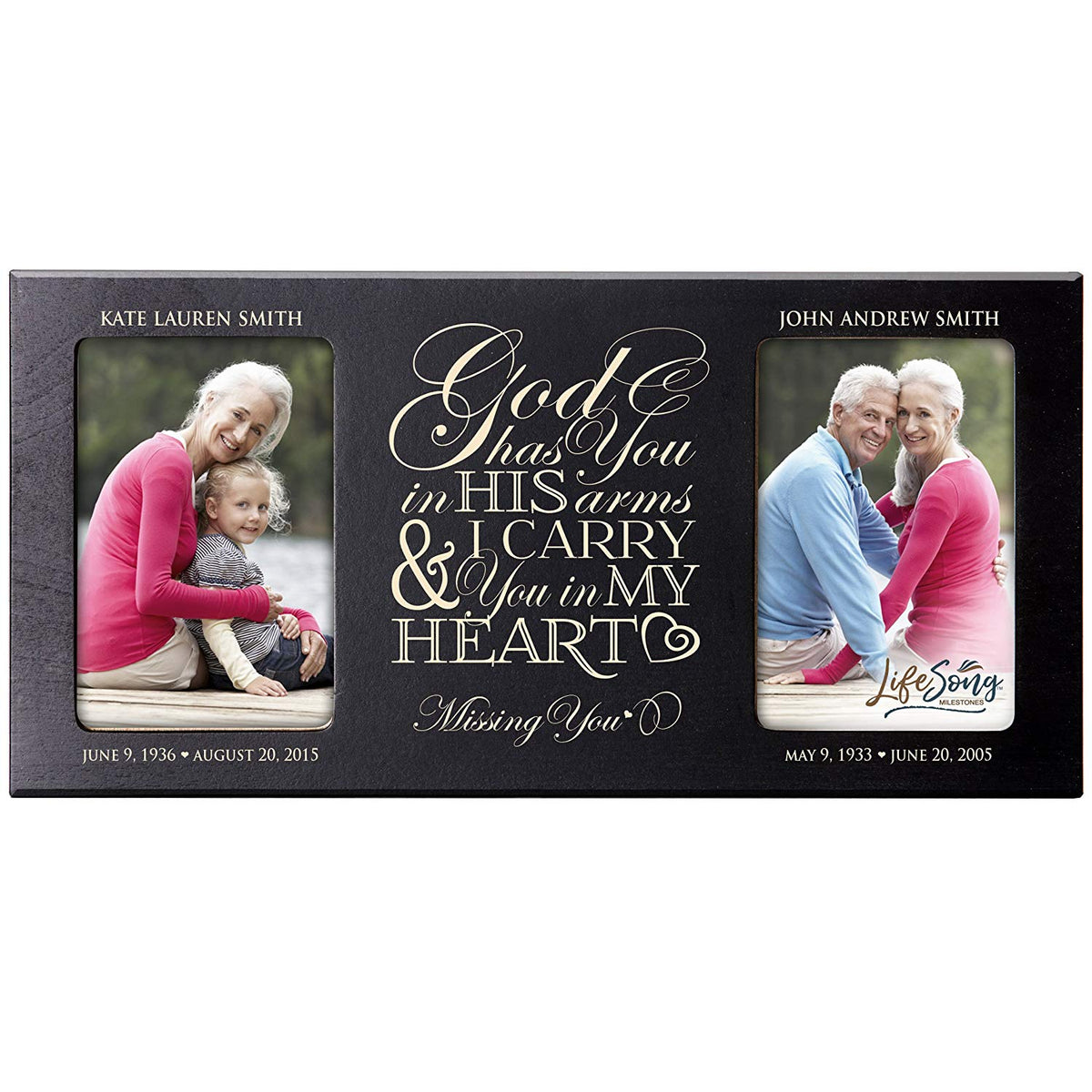 Modern Inspirational Memorial 8x16in Wooden Double Photo Frame God Has You holds Two 4x6 Pictures - LifeSong Milestones