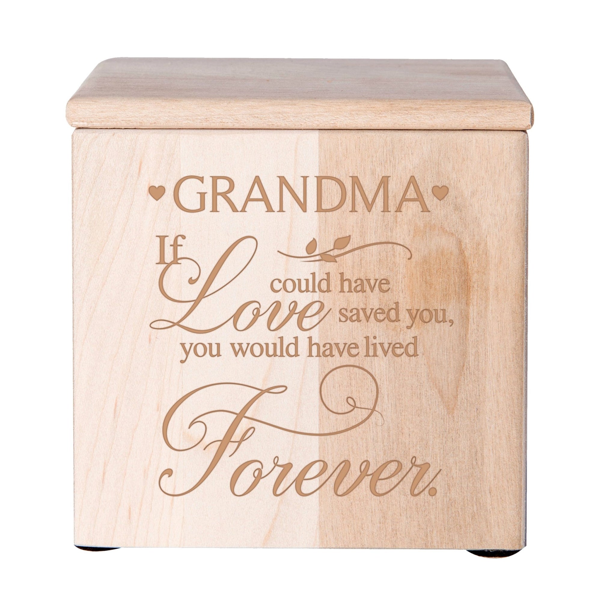 Modern Inspirational Memorial Wooden Cremation Urn Box 4.5x4.5in Holds 49 Cu Inches Of Human Ashes (If love could have saved Grandma) Funeral and Commemorative Keepsake - LifeSong Milestones