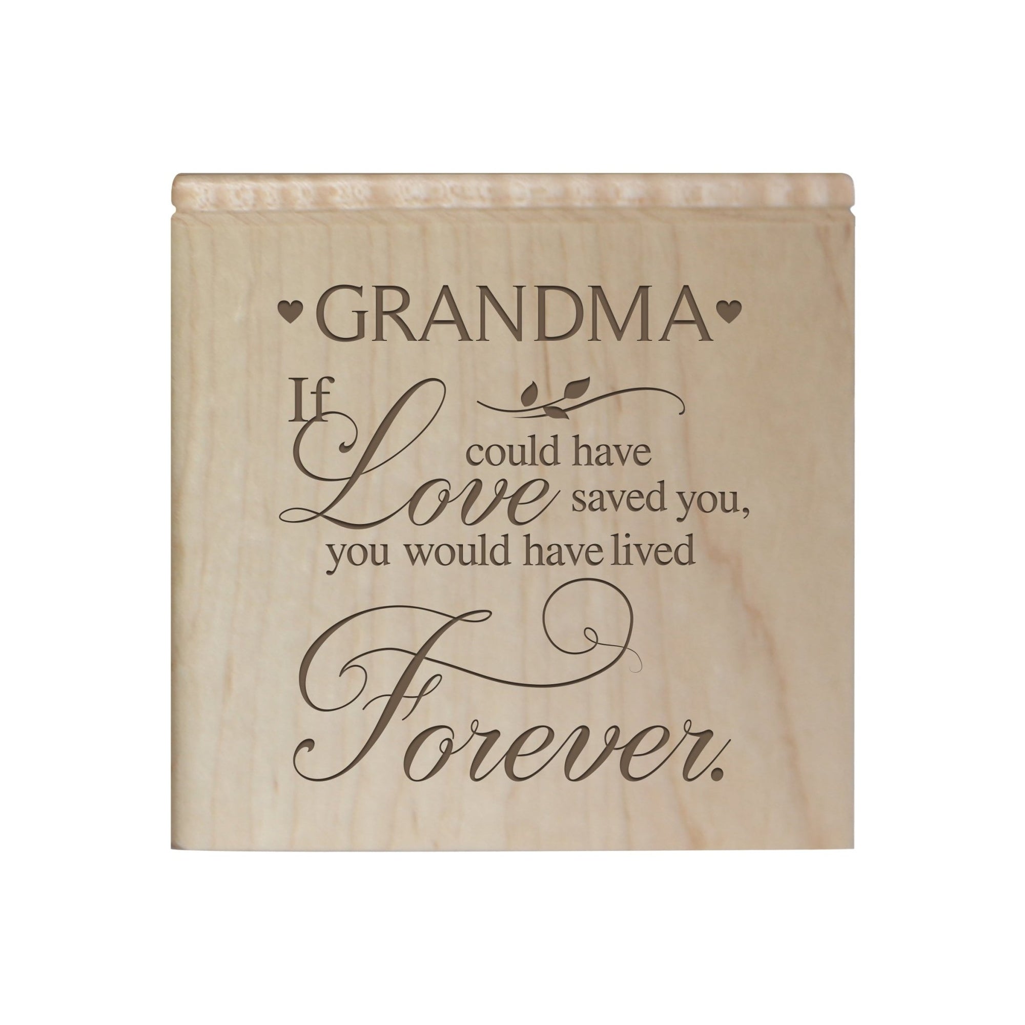 Modern Inspirational Memorial Wooden Cremation Urn Box 4.5x4.5in Holds 49 Cu Inches Of Human Ashes (If love could have saved Grandma) Funeral and Commemorative Keepsake - LifeSong Milestones
