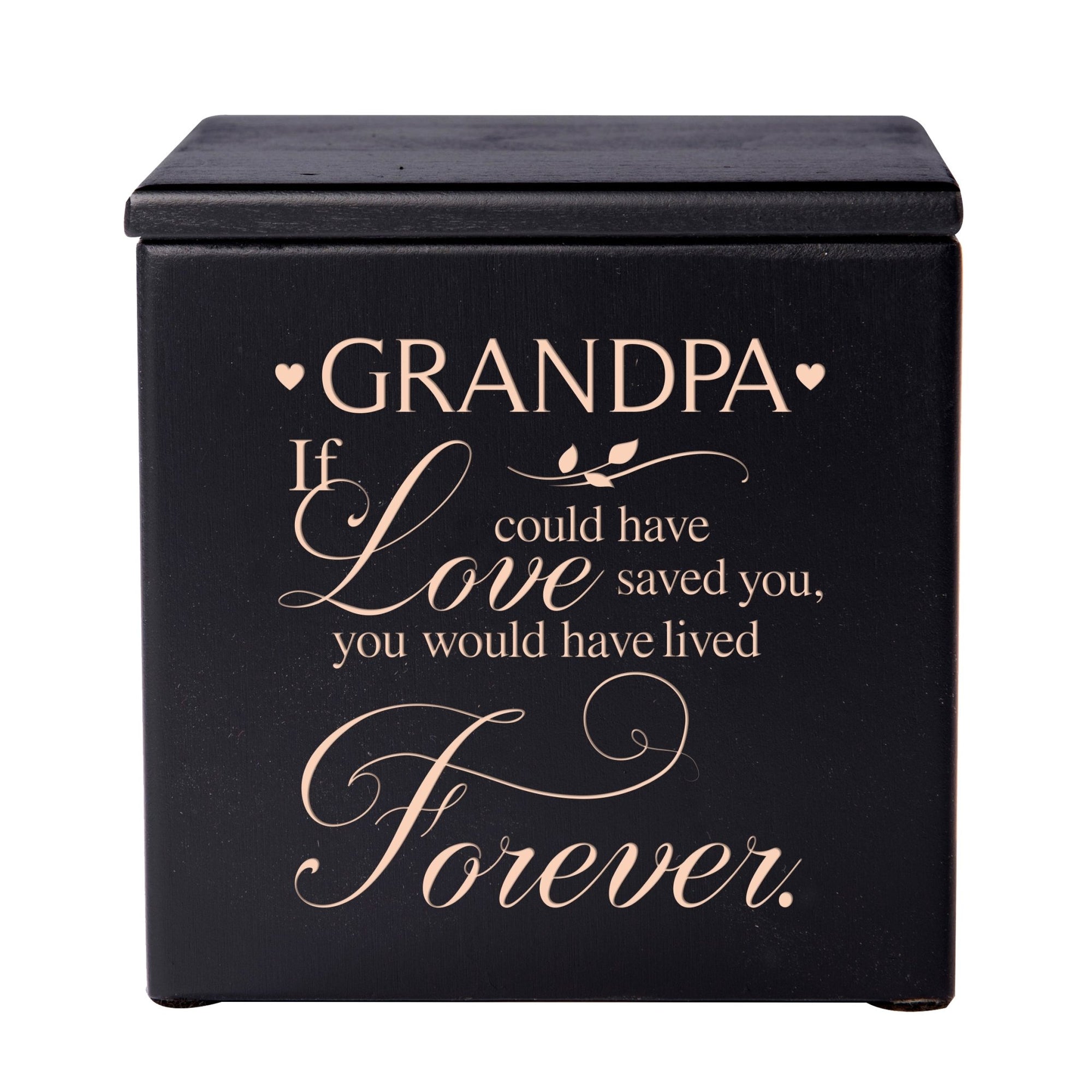 Modern Inspirational Memorial Wooden Cremation Urn Box 4.5x4.5in Holds 49 Cu Inches Of Human Ashes (If love could have saved Grandpa) Funeral and Commemorative Keepsake - LifeSong Milestones