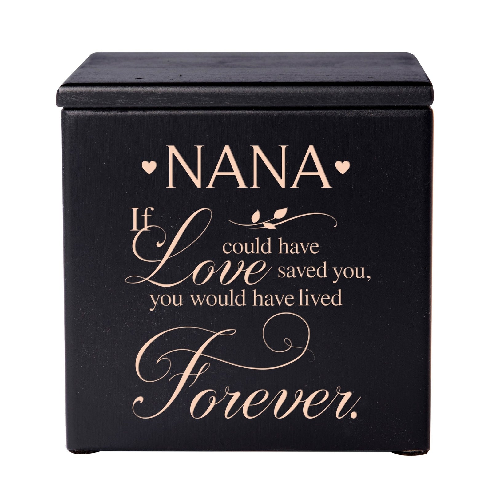 Modern Inspirational Memorial Wooden Cremation Urn Box 4.5x4.5in Holds 49 Cu Inches Of Human Ashes (If love could have saved Nana) Funeral and Commemorative Keepsake - LifeSong Milestones