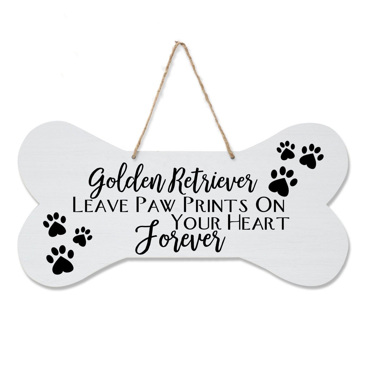 Modern Inspirational Memorial Wooden Golden Retriever 8x16in Dog Bone Rope Hanging Sign - LifeSong Milestones