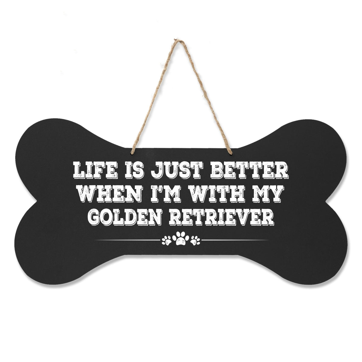 Modern Inspirational Memorial Wooden Golden Retriever 8x16in Dog Bone Rope Hanging Sign - LifeSong Milestones