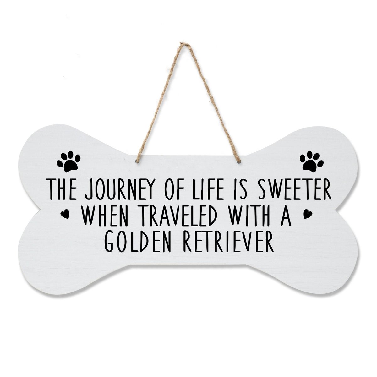 Modern Inspirational Memorial Wooden Golden Retriever 8x16in Dog Bone Rope Hanging Sign - LifeSong Milestones