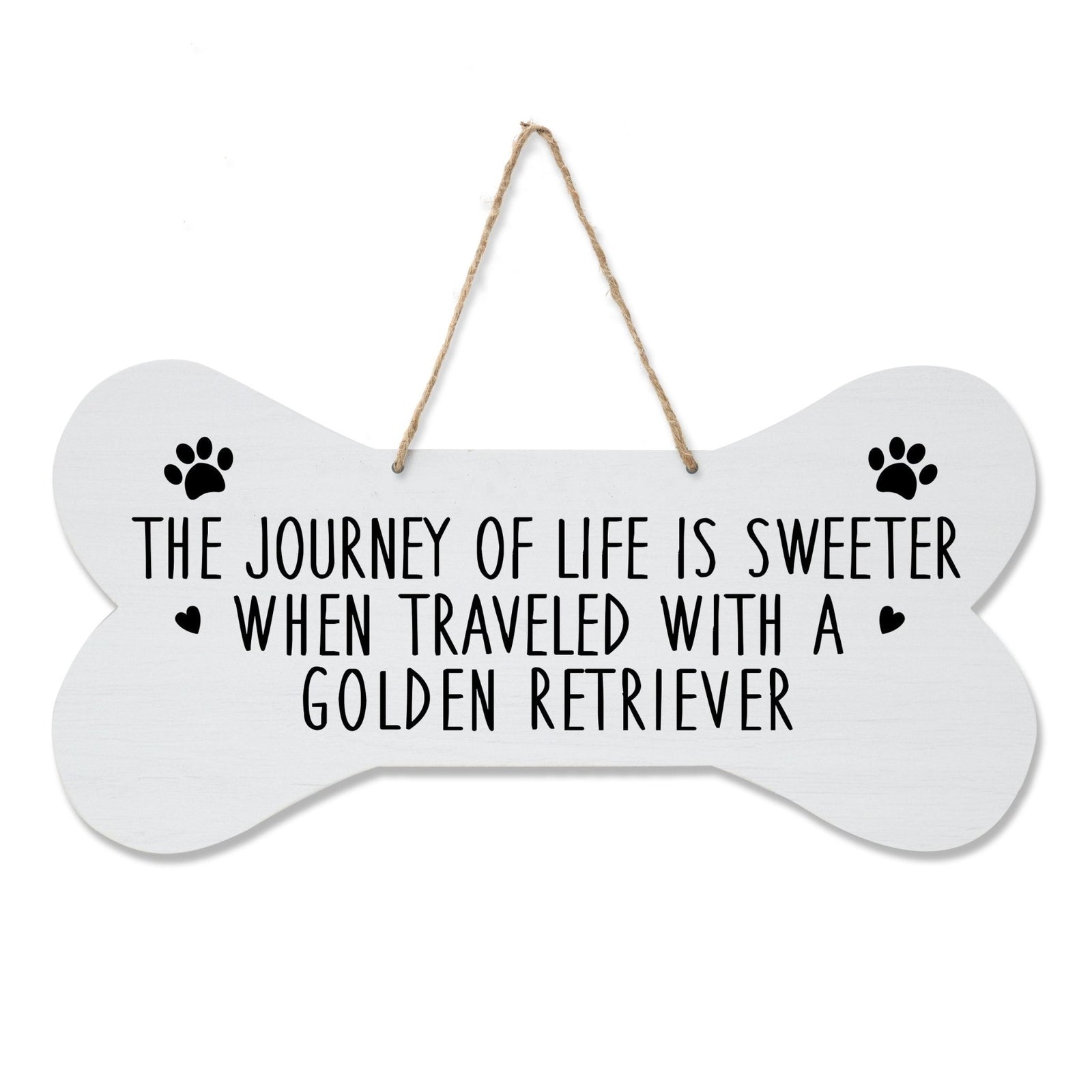 Modern Inspirational Memorial Wooden Golden Retriever 8x16in Dog Bone Rope Hanging Sign - LifeSong Milestones