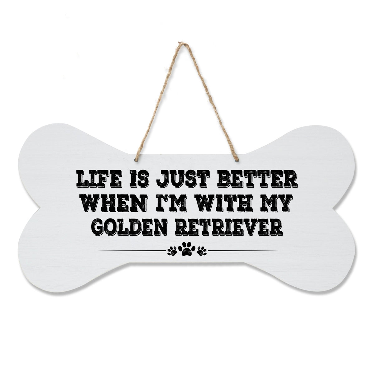 Modern Inspirational Memorial Wooden Golden Retriever 8x16in Dog Bone Rope Hanging Sign - LifeSong Milestones