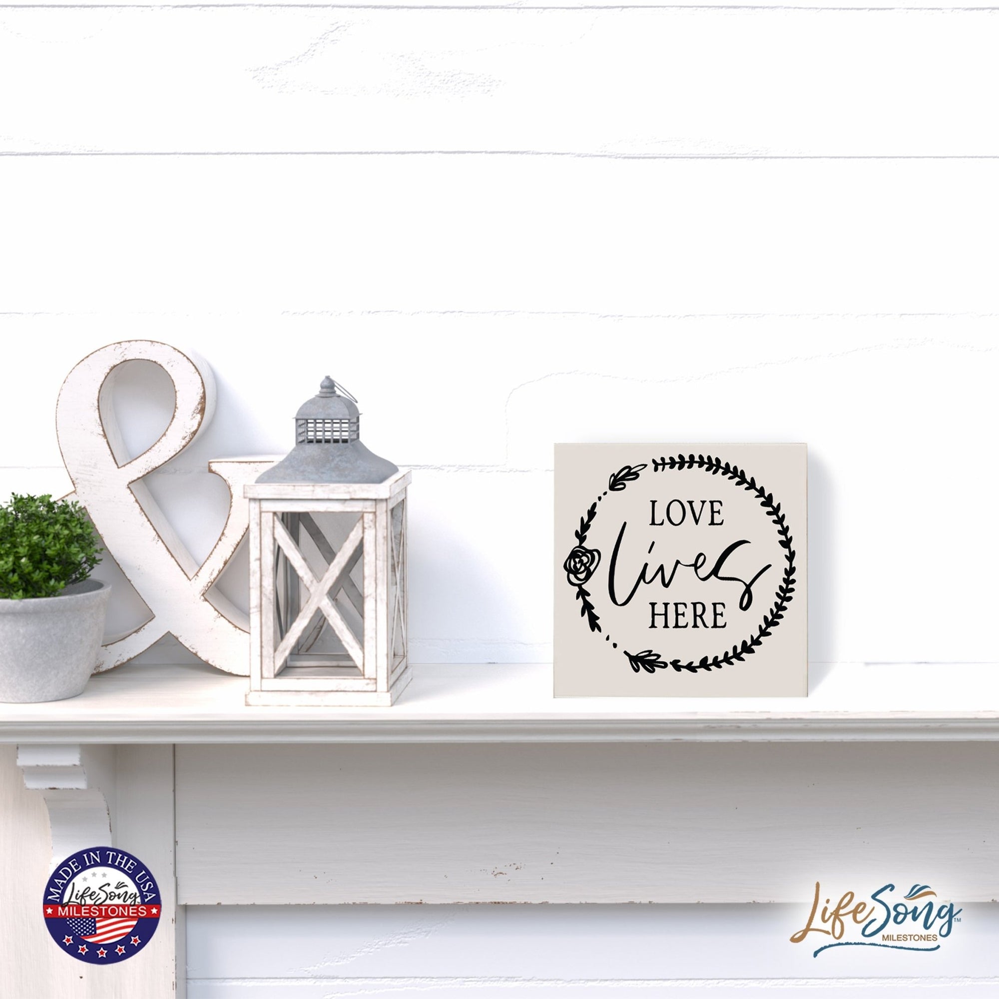 Modern Inspirational Shadow Box for Everyday Home Decorations 6x6 - Love Lives Here - LifeSong Milestones
