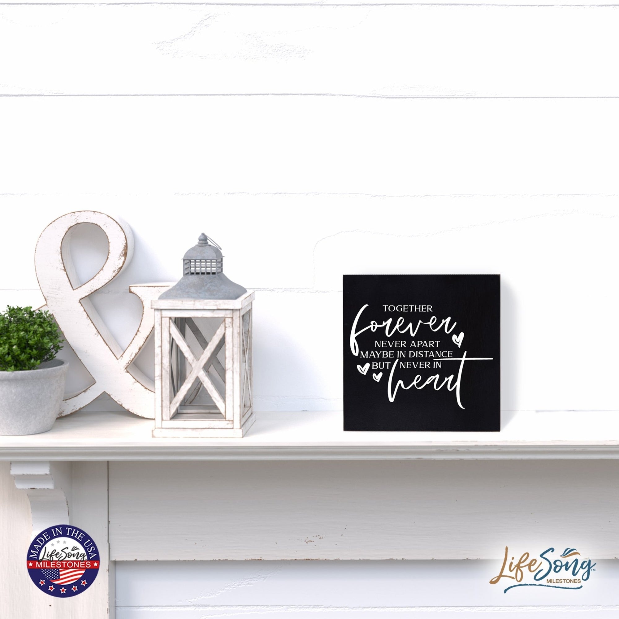 Modern Inspirational Shadow Box for Everyday Home Decorations 6x6 - Together Forever Never Apart (Hearts) - LifeSong Milestones