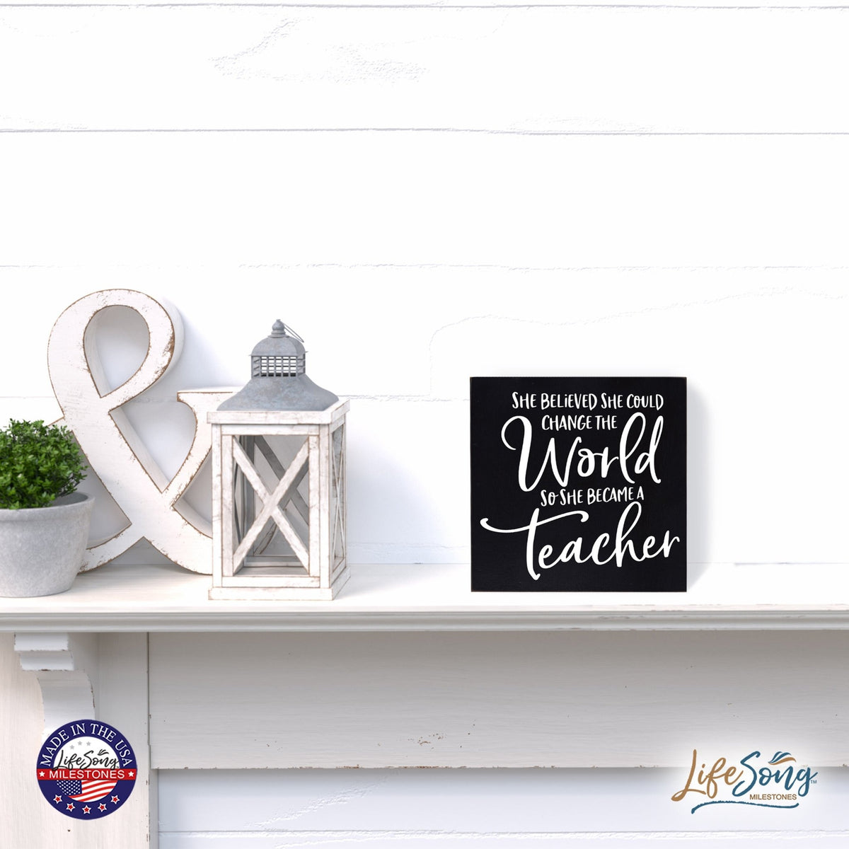 Modern Inspirational Shadow Box for Everyday Home Decorations For Teachers 6x6 - She Believed She Could Change - LifeSong Milestones