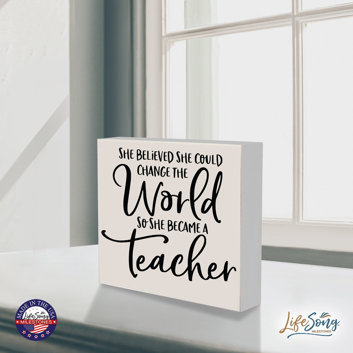 Modern Inspirational Shadow Box for Everyday Home Decorations For Teachers 6x6 - She Believed She Could Change - LifeSong Milestones