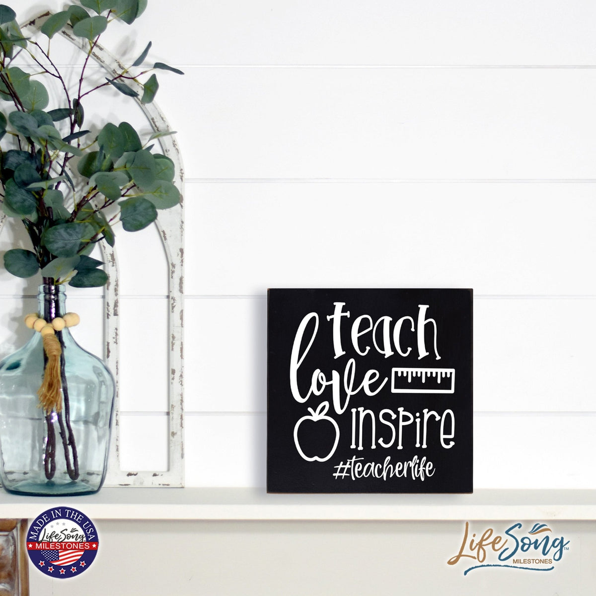 Modern Inspirational Shadow Box for Everyday Home Decorations For Teachers 6x6 - Teach Love Inspire - LifeSong Milestones