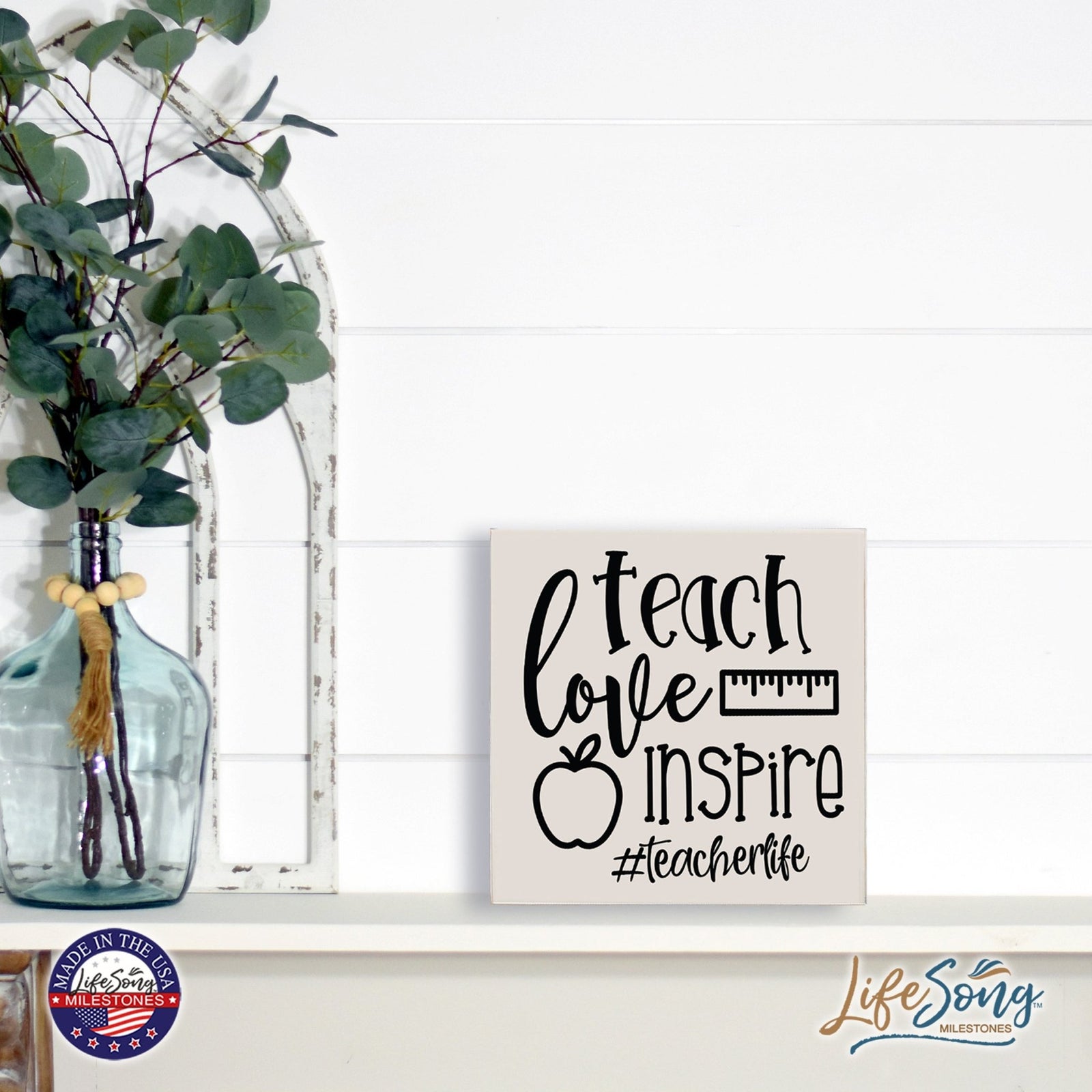 Modern Inspirational Shadow Box for Everyday Home Decorations For Teachers 6x6 - Teach Love Inspire - LifeSong Milestones