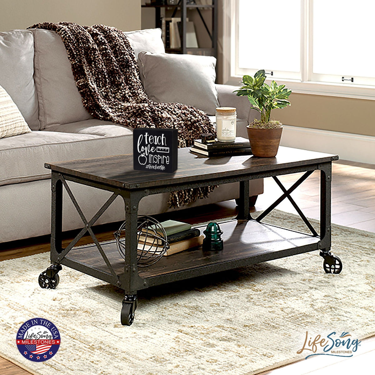 Modern Inspirational Shadow Box for Everyday Home Decorations For Teachers 6x6 - Teach Love Inspire - LifeSong Milestones