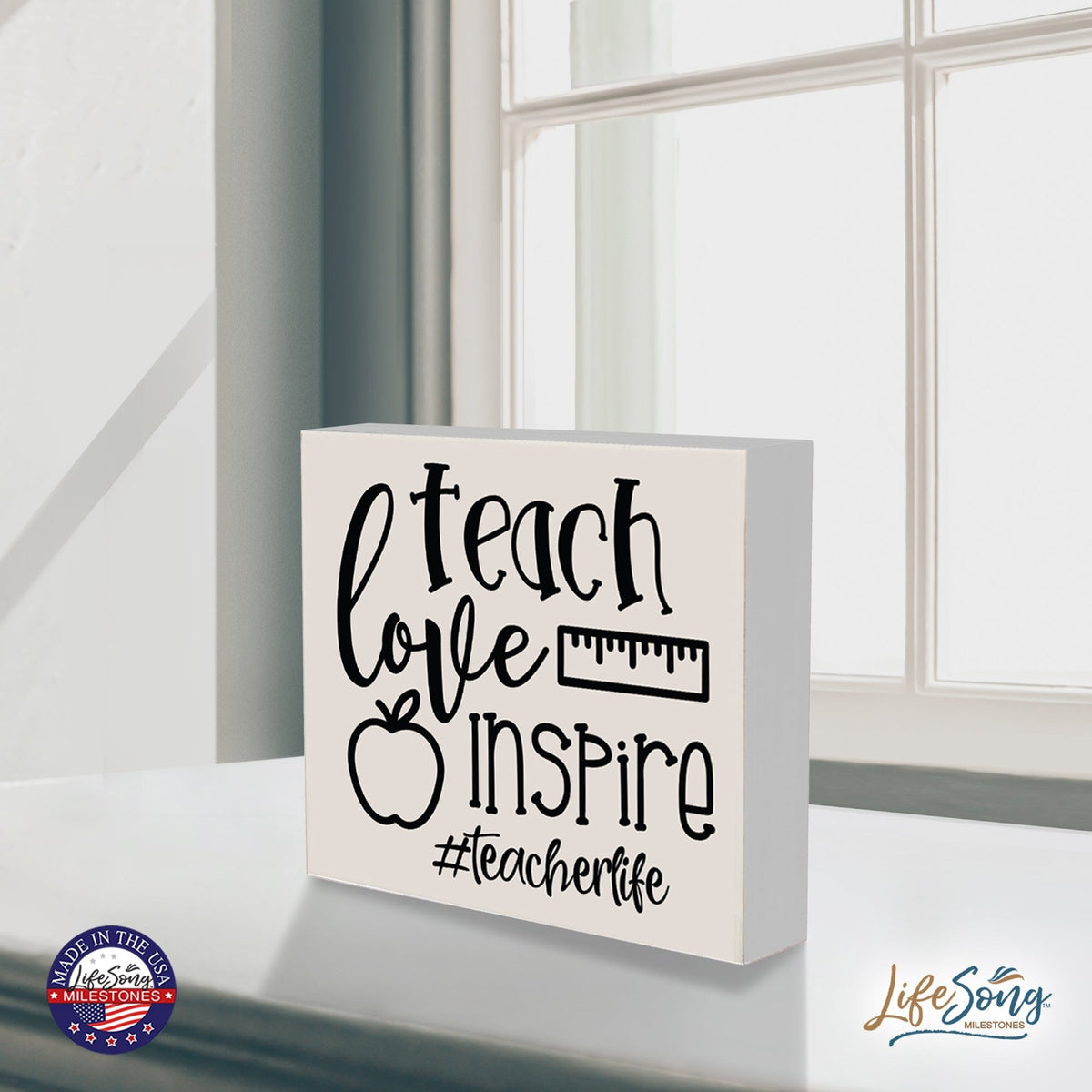 Modern Inspirational Shadow Box for Everyday Home Decorations For Teachers 6x6 - Teach Love Inspire - LifeSong Milestones