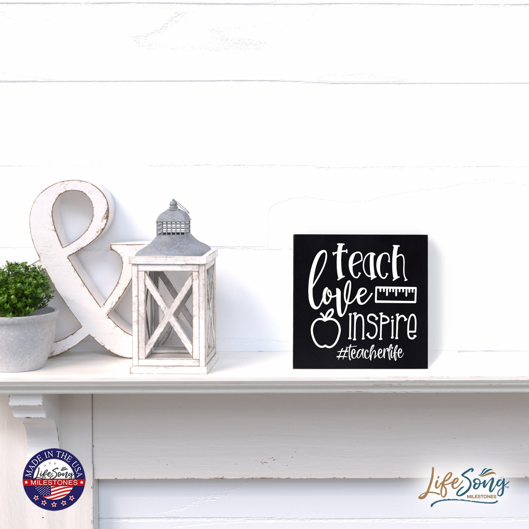 Modern Inspirational Shadow Box for Everyday Home Decorations For Teachers 6x6 - Teach Love Inspire - LifeSong Milestones