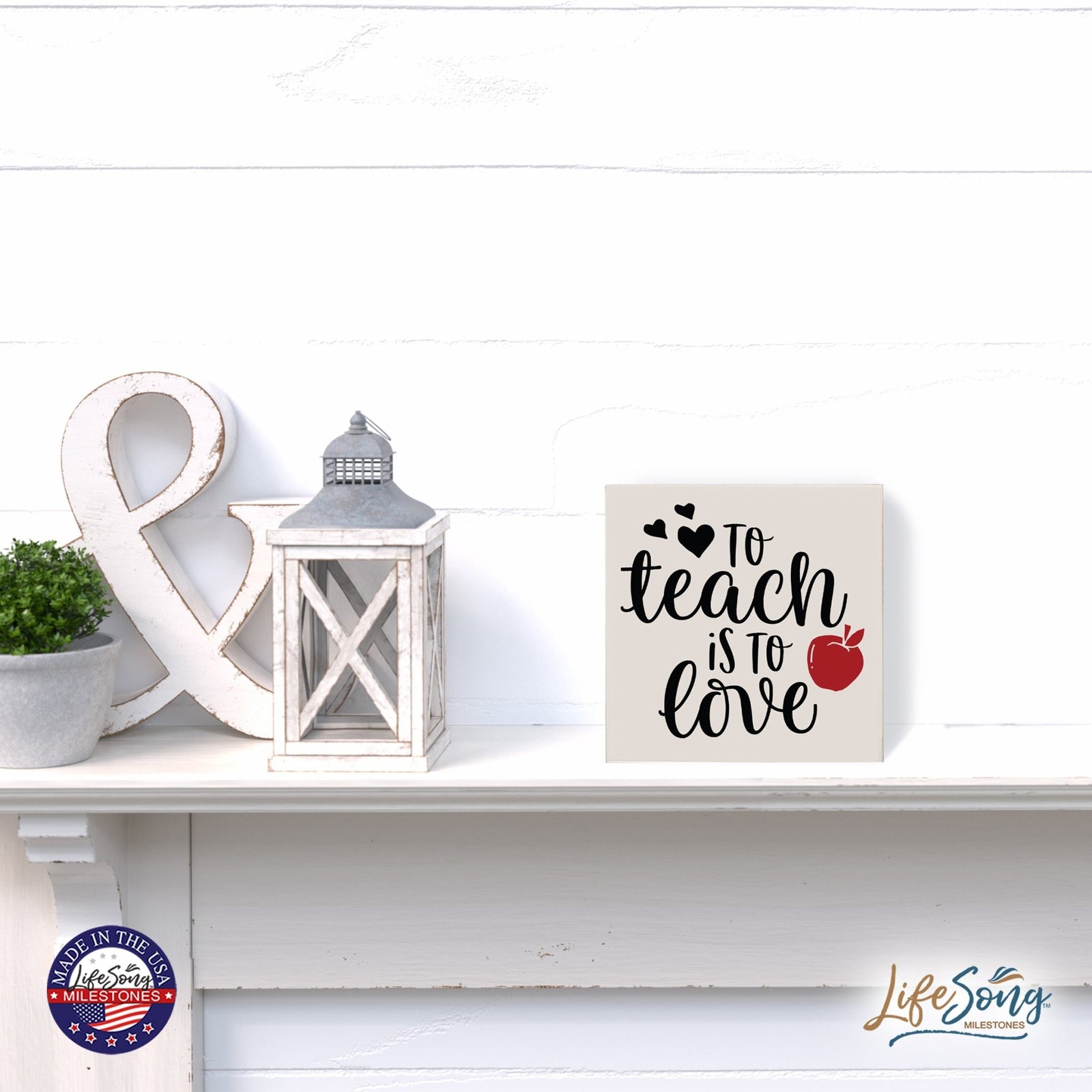 Modern Inspirational Shadow Box for Everyday Home Decorations For Teachers 6x6 - To Teach Is To Love (Apple) - LifeSong Milestones