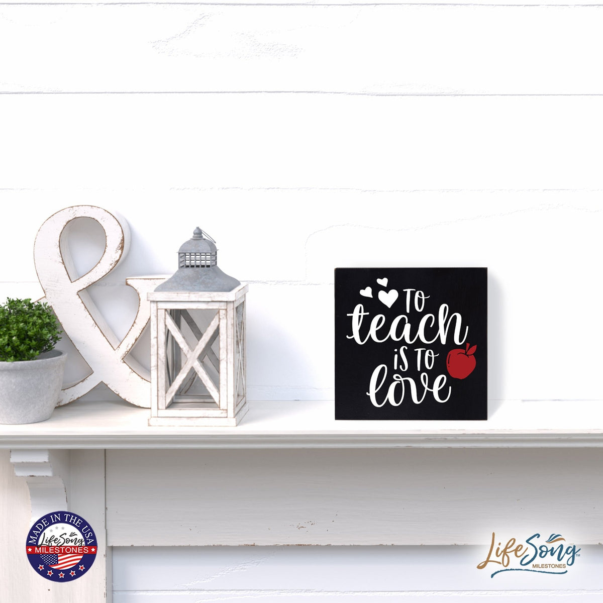 Modern Inspirational Shadow Box for Everyday Home Decorations For Teachers 6x6 - To Teach Is To Love (Apple) - LifeSong Milestones