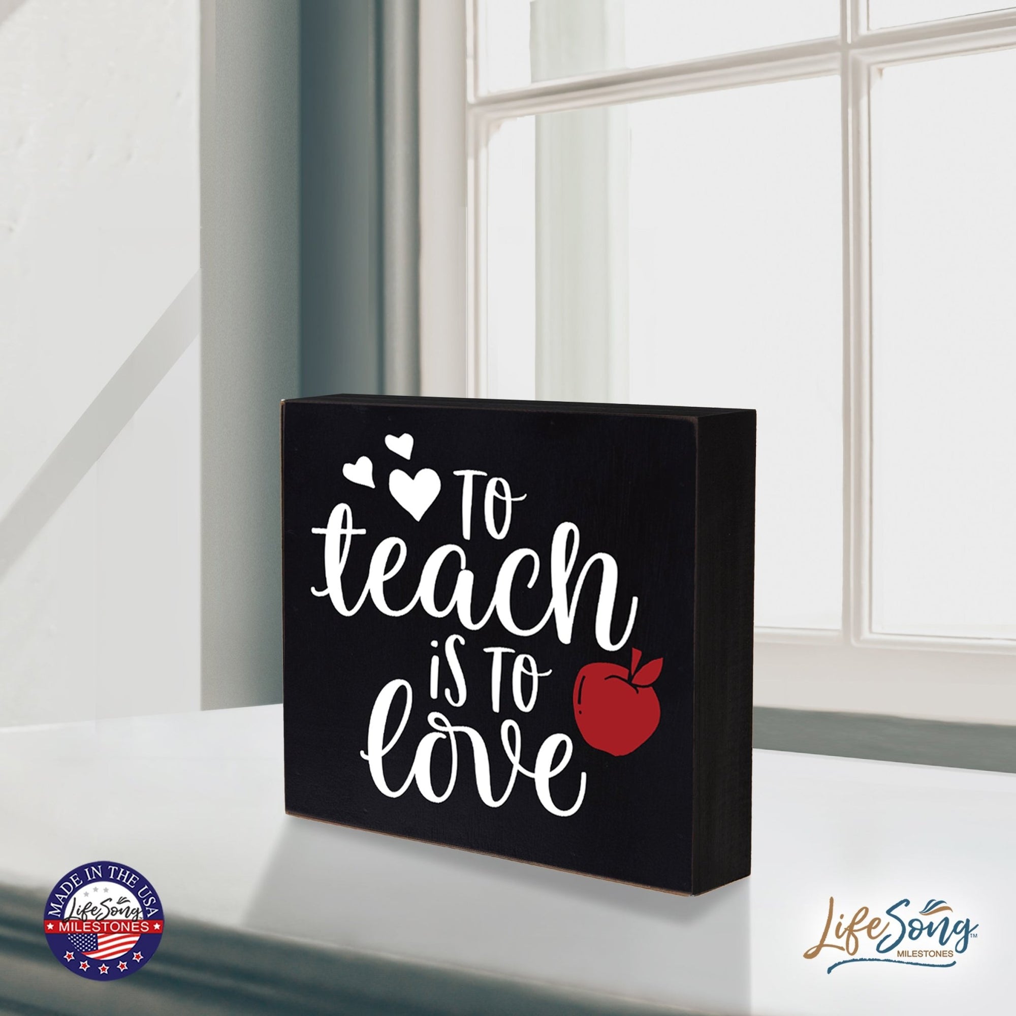 Modern Inspirational Shadow Box for Everyday Home Decorations For Teachers 6x6 - To Teach Is To Love (Apple) - LifeSong Milestones