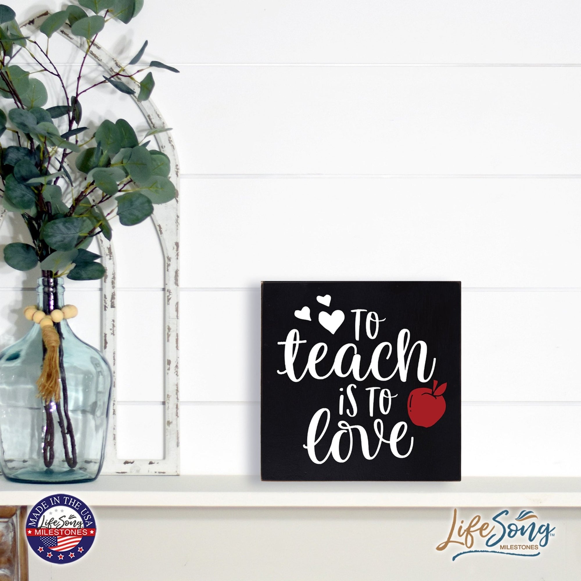 Modern Inspirational Shadow Box for Everyday Home Decorations For Teachers 6x6 - To Teach Is To Love (Apple) - LifeSong Milestones