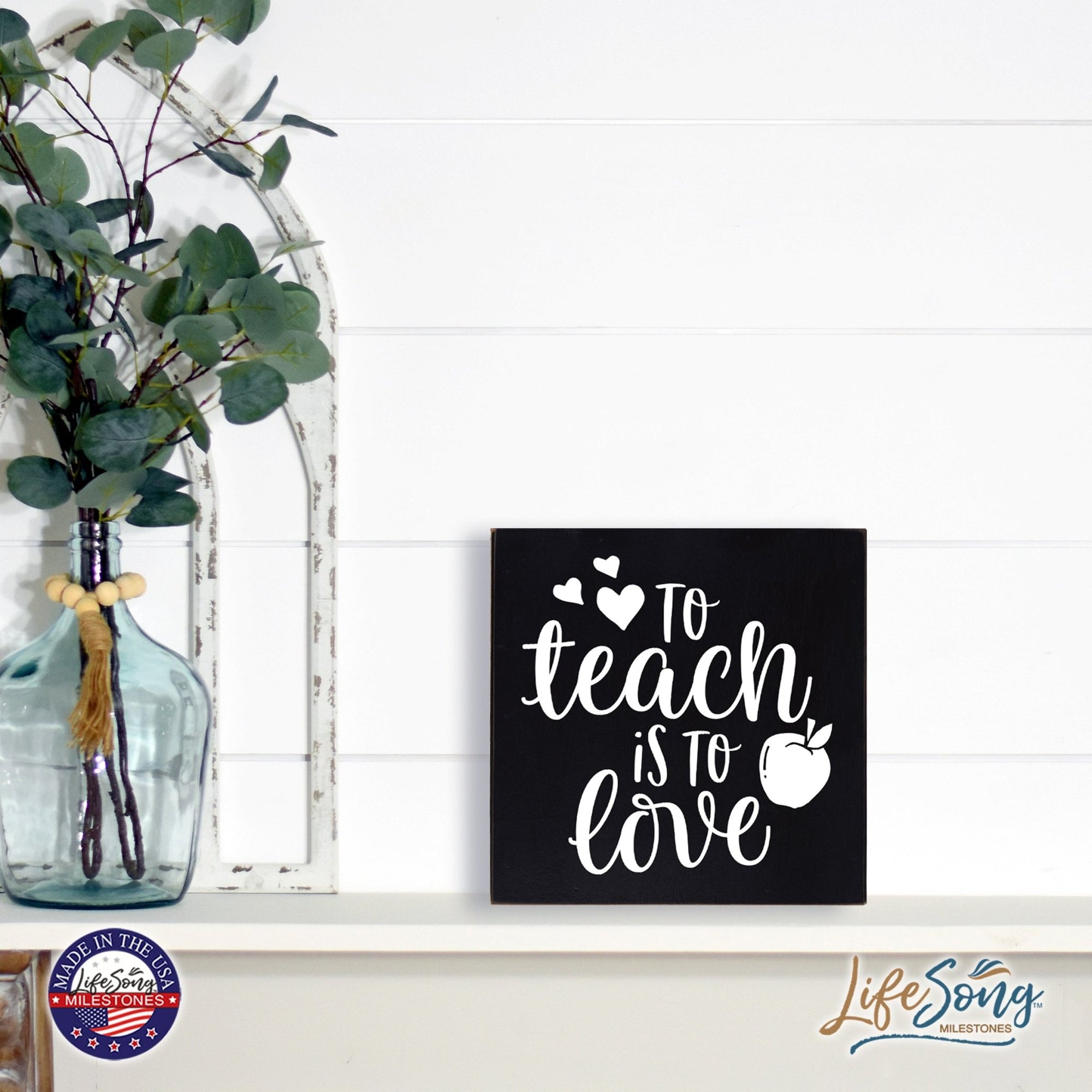 Modern Inspirational Shadow Box for Everyday Home Decorations For Teachers 6x6 - To Teach Is To Love (Heart) - LifeSong Milestones