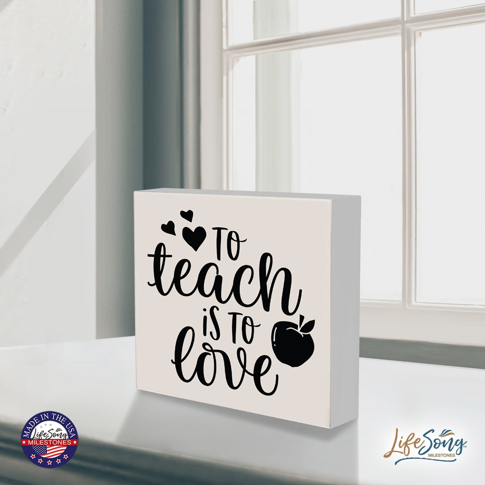 Modern Inspirational Shadow Box for Everyday Home Decorations For Teachers 6x6 - To Teach Is To Love (Heart) - LifeSong Milestones