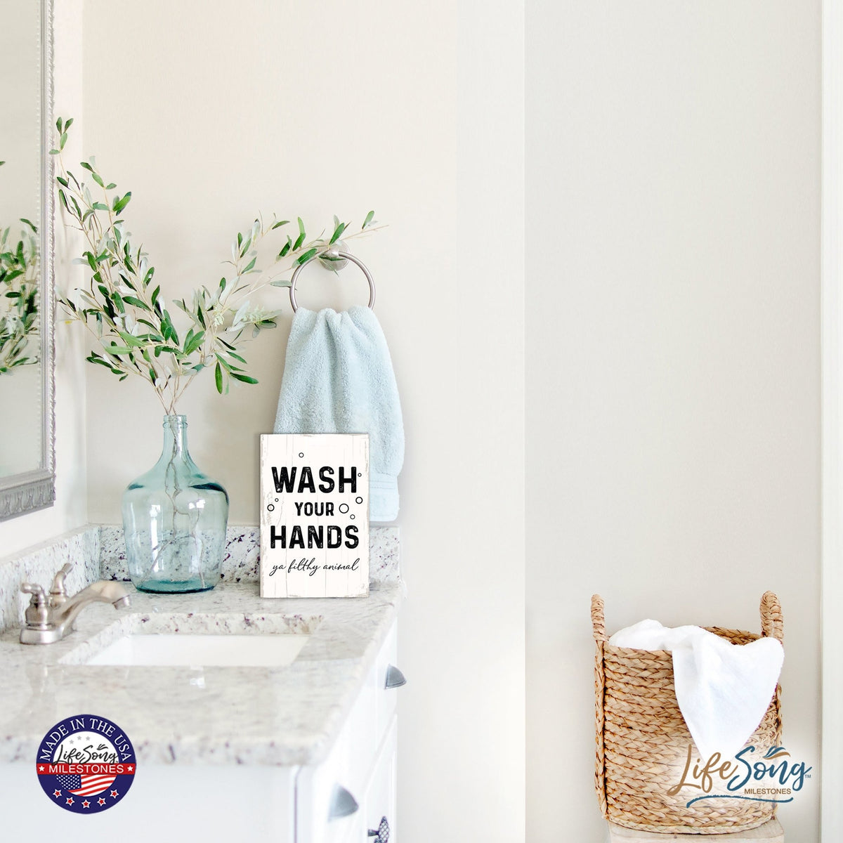 Modern Inspirational Wash Your Hands Wooden Sign for Bathroom And Kitchen Decoration 5.5x8in - LifeSong Milestones